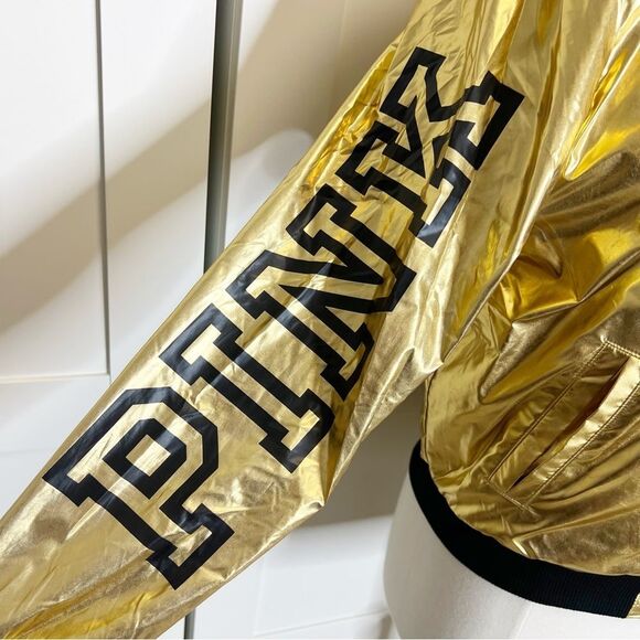 Victoria’s Secret PINK Sherpa Gold Metallic Bomber Jacket Small - Picture 4 of 6